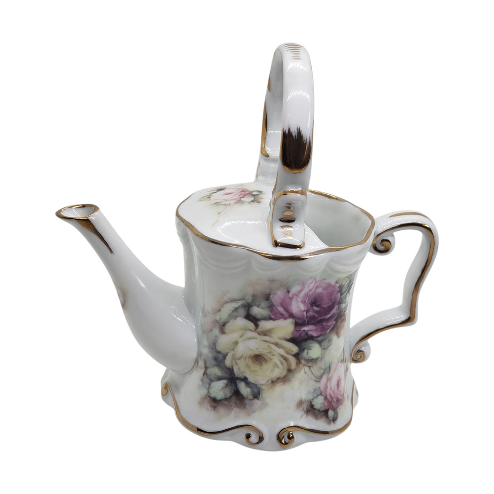 Vintage Limoges France Hand Painted Porcelain Watering Can Teapot Floral Roses